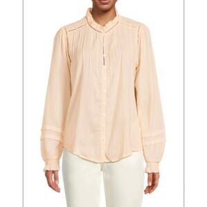 FAHERTY Willa Striped Pintuck Blouse Vanilla Cream Size XL